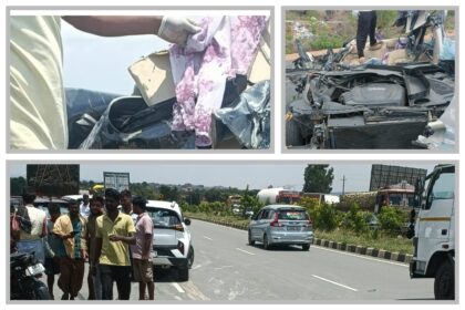 ಮೋಟೆಬೆನ್ನೂರ ಬಳಿ ಮರಣ ಮೃದಂಗ : ಲಾರಿಗೆ ಆಡಿ ಕಾರು ಡಿಕ್ಕಿ – ಆರು ಜನರು ಸಾವು