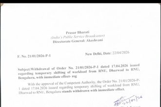 ಆಕಾಶವಾಣಿ ಸುದ್ದಿ ವಿಭಾಗ ಧಾರವಾಡದಲ್ಲೇ ಮುಂದುವರಿಕೆ