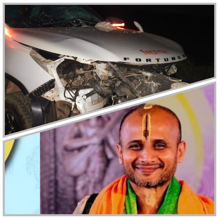 ತಡಸ ಬಳಿ ಉತ್ತರಾದಿ ಮಠಾಧೀಶರು ಪ್ರಯಾಣಿಸುತ್ತಿದ್ದ ಕಾರು ಅಪಘಾತ: ಸ್ವಾಮೀಜಿಗೆ ಸಣ್ಣ ಪುಟ್ಟ ಗಾಯ